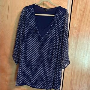 New Directions Blue and White Bell Sleeve Blouse